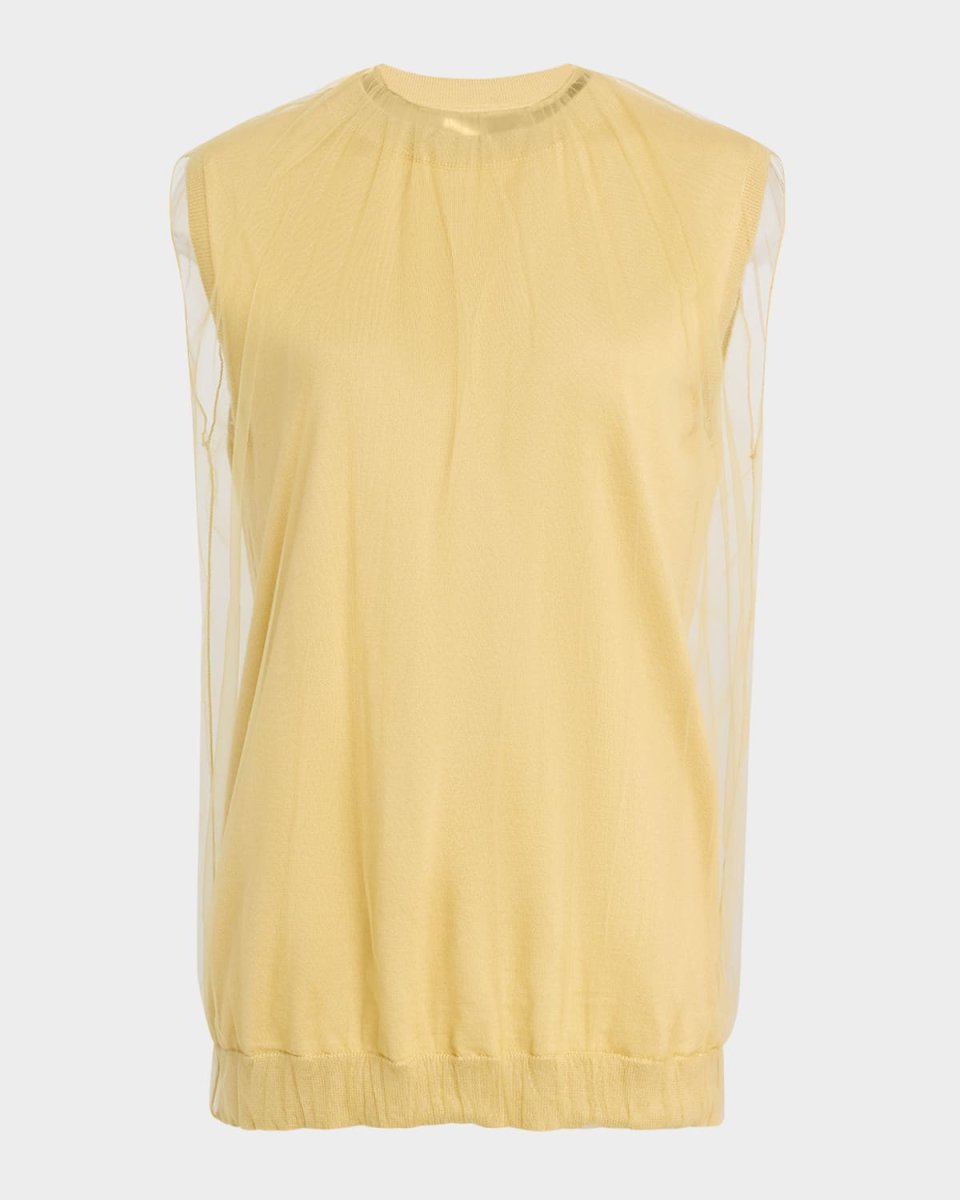 Knit Tulle-Layered Tank Top